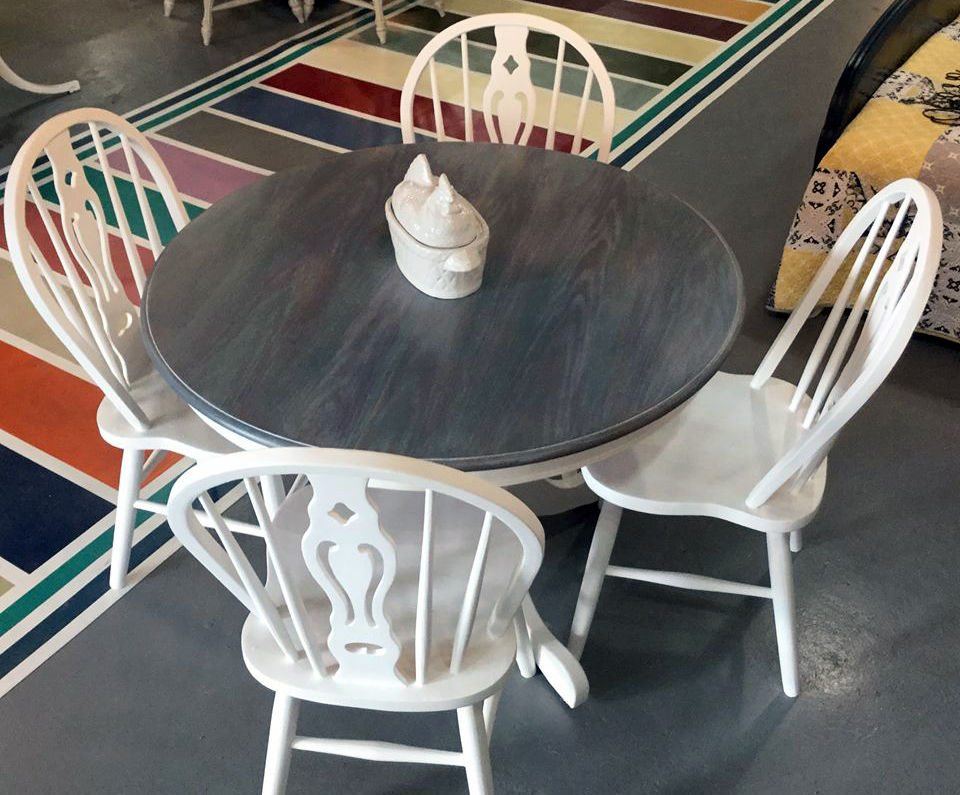 gray stained wood kitchen table