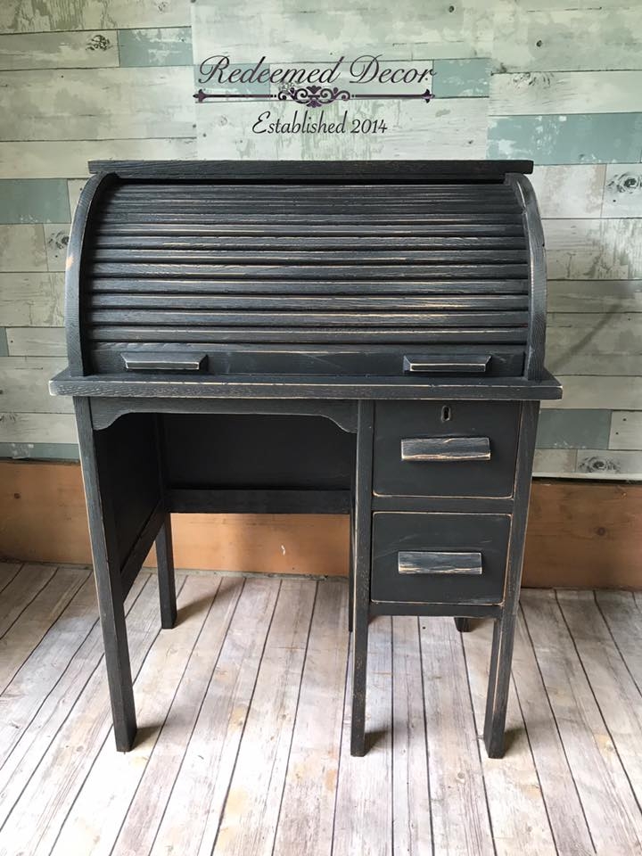 Roll Top Desk in Lamp Black Milk Paint | General Finishes ...