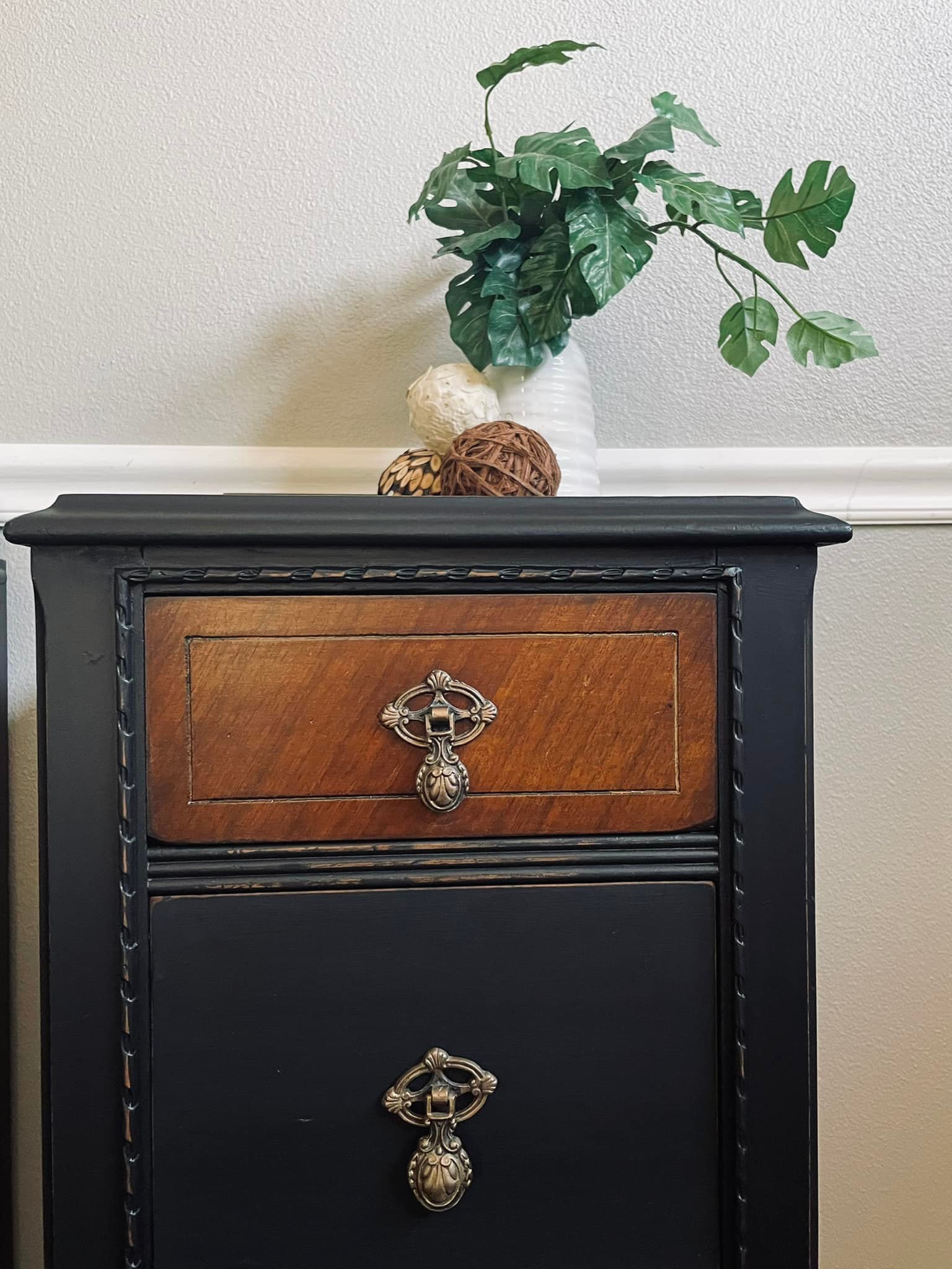 Upcycled Nightstand with Painted Faux Zinc Table Top