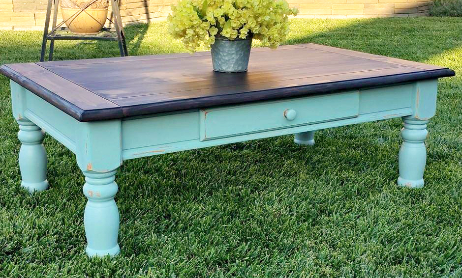 Charming Persian Blue Coffee Table, Teal Blue Coffee Table