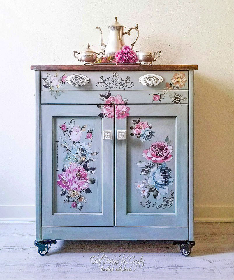 Floral Kitchen Island in GF Key West Blue, Empire Gray and Bone White ...