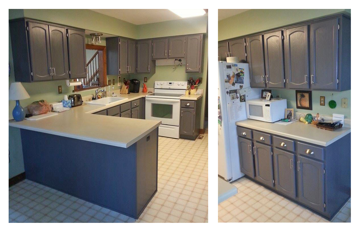 Kitchen Cabinets in Driftwood Gray Milk Paint topped with High