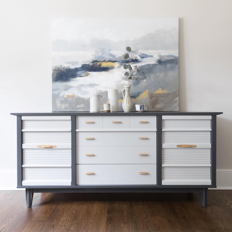 Mid Century Modern Dresser In Seagull Gray Queenstown Gray