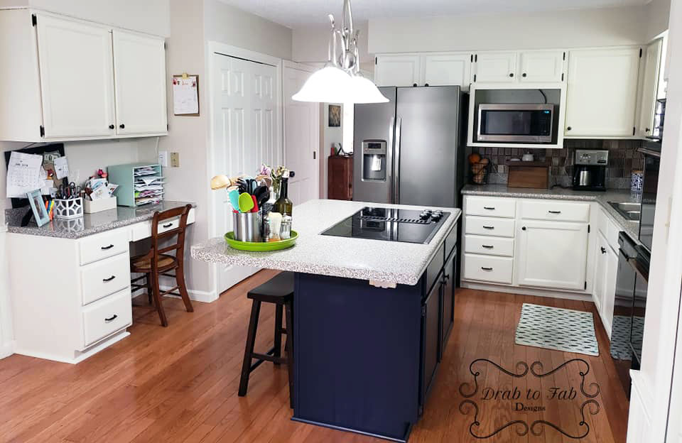 Antique White and Coastal Blue Kitchen Cabinet Makeover ...