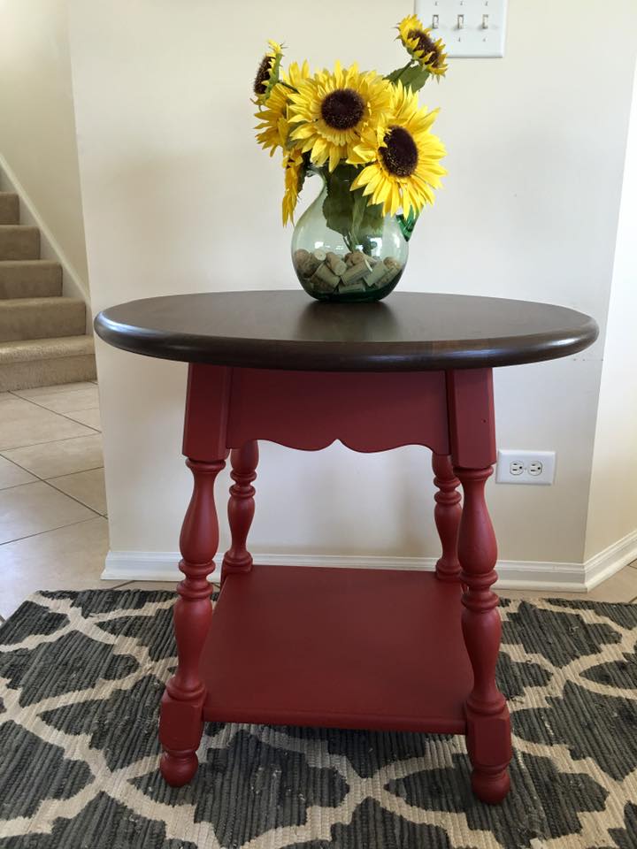 Accent Table in Brick Red Milk Paint and Antique Walnut Gel Stain