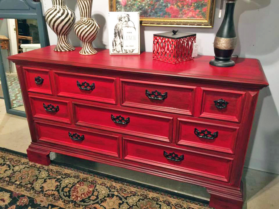 Holiday Red And Pitch Black Glazed Dresser General Finishes