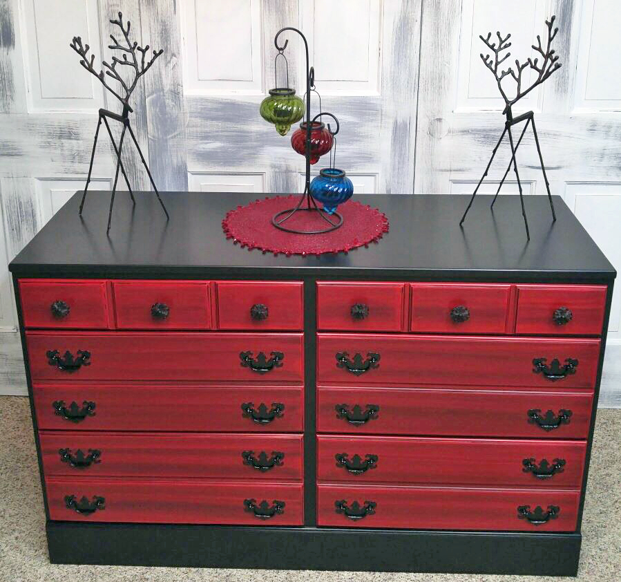 Holiday Red And Pitch Black Glazed Dresser General Finishes