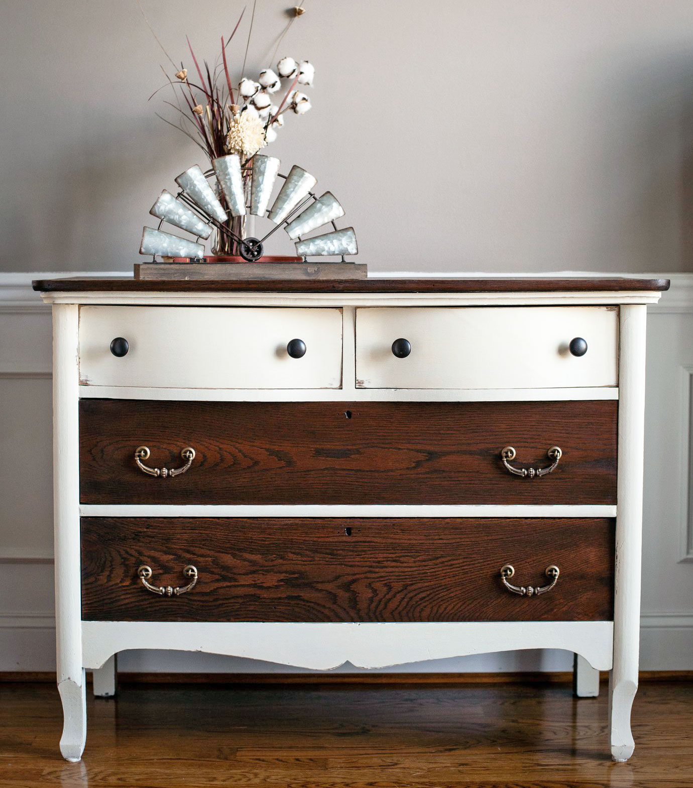 White shop stained dresser