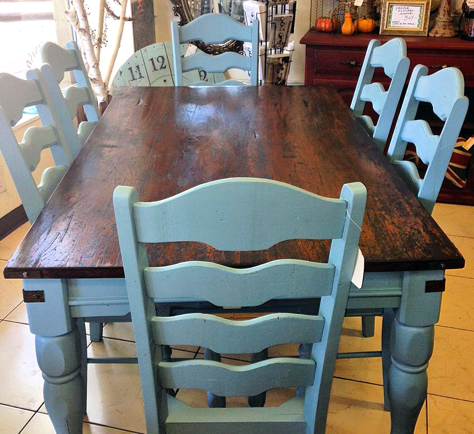 Stunning Halcyon Blue French Country Farmhouse Table