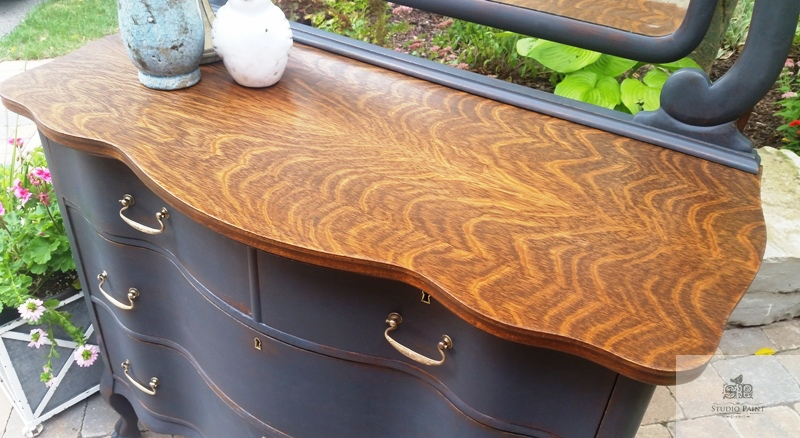 Antique Walnut Tiger Oak Dresser Top, Tiger Wood Dresser Antique