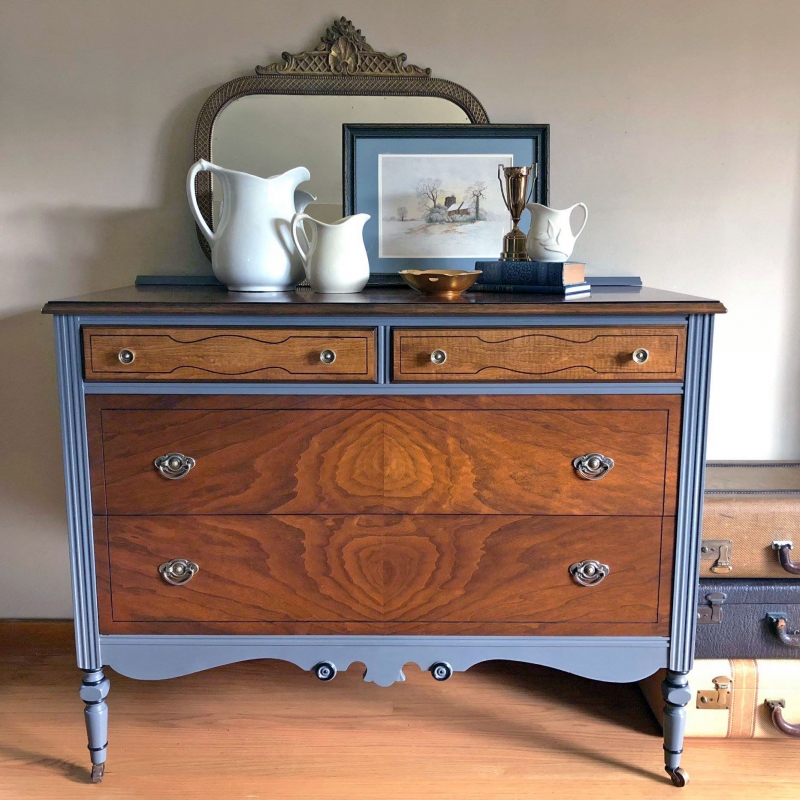 Antique Dresser In Antique Walnut Gel Stain And Driftwood Milk Paint   Scd Gel Stain Erin 20180313 Trillium Park Designs Dresser Antique Walnut Gel Stainn Driftwood Milk Paint High Performance Topcoat General Finishes 