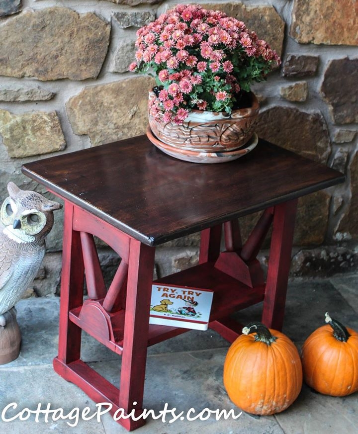 Small Red Bench with a Java Gel Stained Top General Finishes