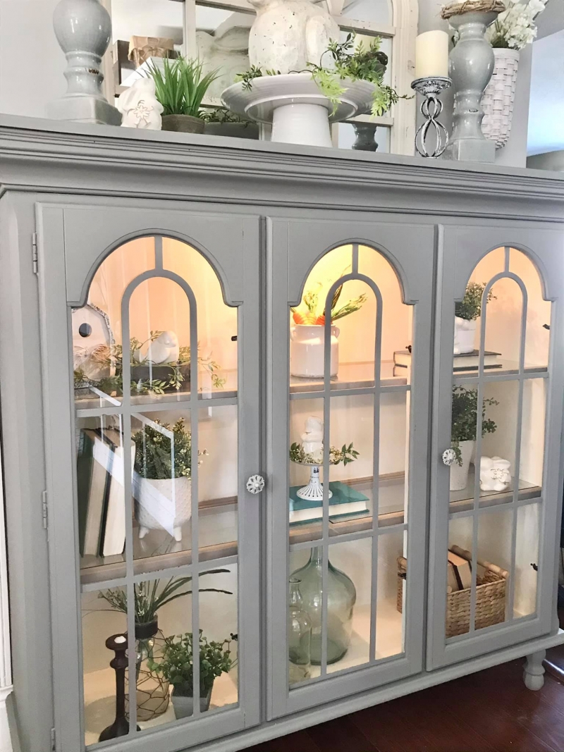 Repurposed Hutch In Perfect Gray General Finishes Design Center   Scd Gray Erin 20210317 Wood U Look At That Hutch3 Perfect Gray Water Based Milk Paint General Finishes 