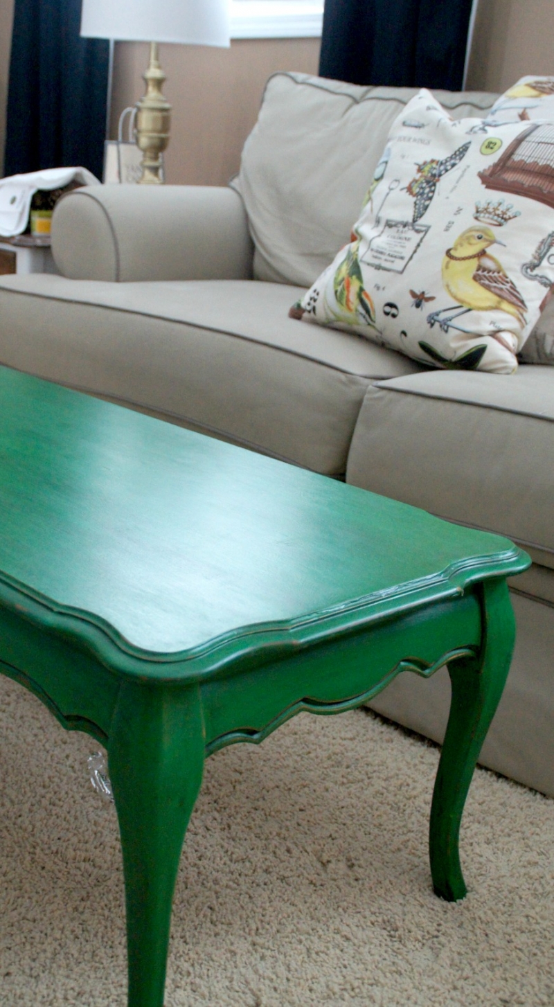 Coffee Table in Emerald Milk Paint Topped with Pitch Black Glaze