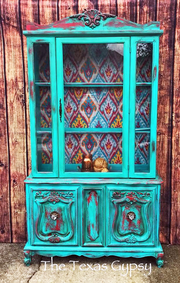 Boho Chic Hutch in Patina Green & Holiday Red Milk Paint | General