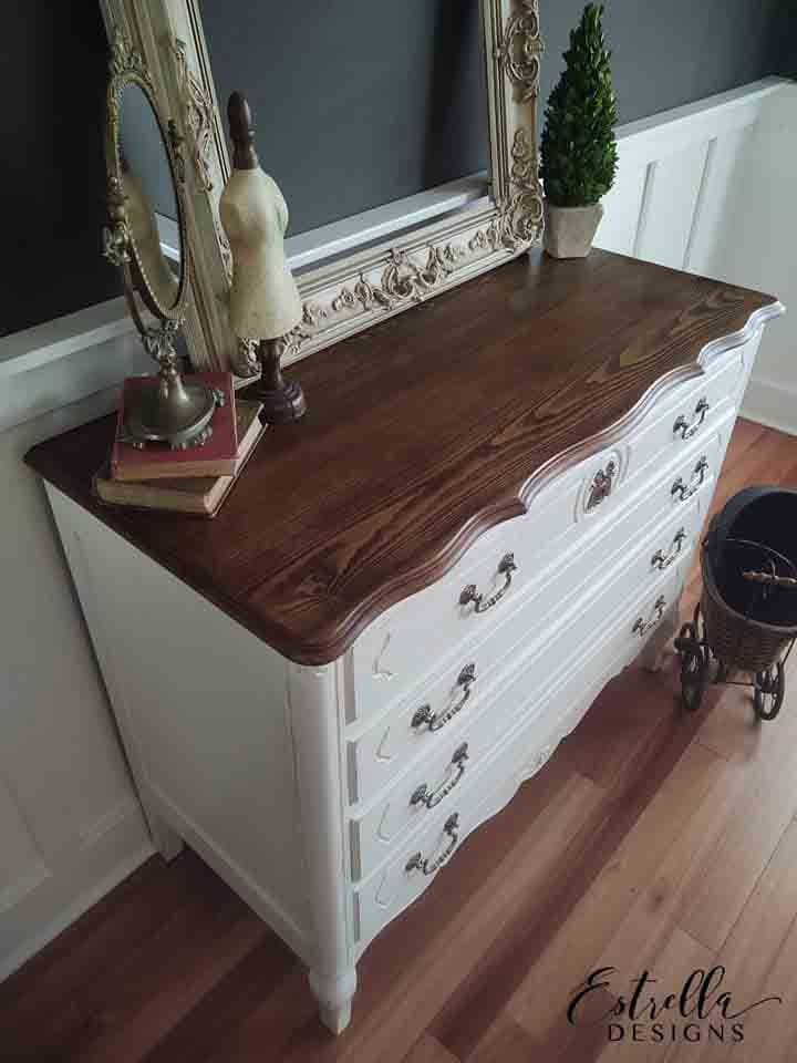 Antique White Dresser General Finishes Design Center   Scd White Erin 20210424 Estrella Design Dresser Top Walnut Water Based Stain General Finishes 