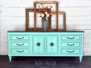 copper topper and patina green dresser