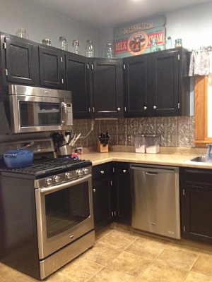 Gray cabinets with black glaze