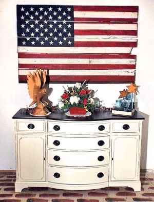 Milk Paint General Finishes Vintage Bow Front Buffet In Antique White With Custom American Flag