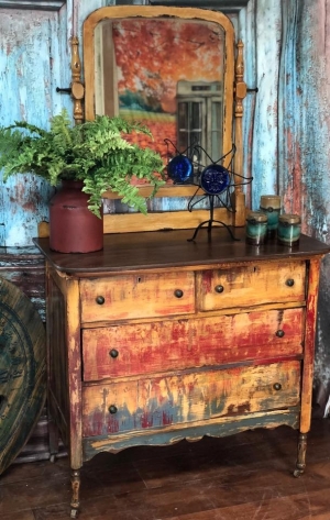 Antique Dresser Dresser With Mirror Hand Painted Blue Dresser With