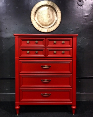 Distressed red painted outlet furniture