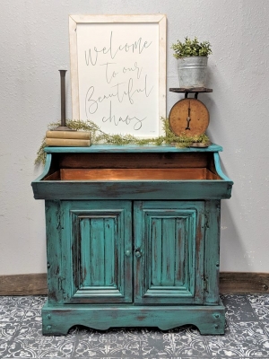 Design Ideas Featuring Turquoise, Hand Painted Distressed Turquoise Finish Console Table